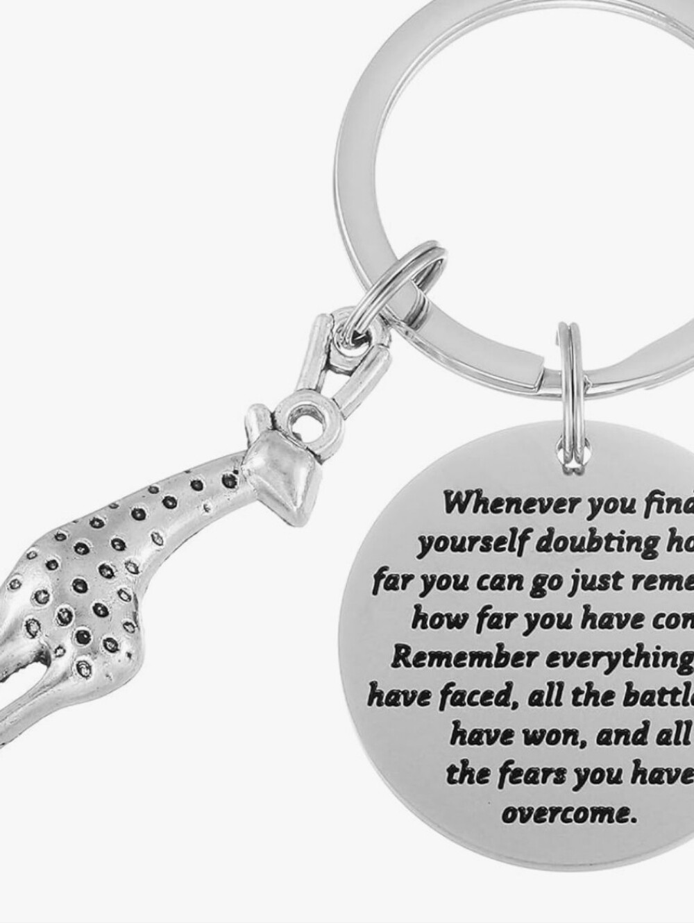 🔥4/$20 Giraffe Inspirational Keychain NEW -Silver -Hypoallergenic -Stainless